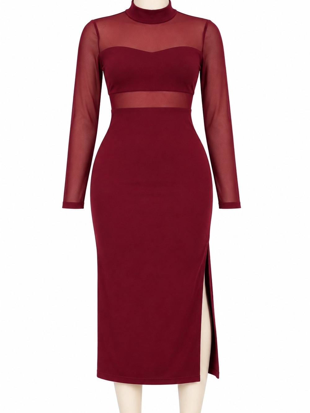Petal + Pup Burgundy Mesh Panel Midi Dress Size L